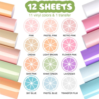 WRAPXPERT Boho Color Permanent Vinyl Sheets - 12 Sheets Bundle 12"x12" Pastel Colors Craft Vinyl Sheets Glossy Adhesive Vinyl Craft Cutters DIY Projects