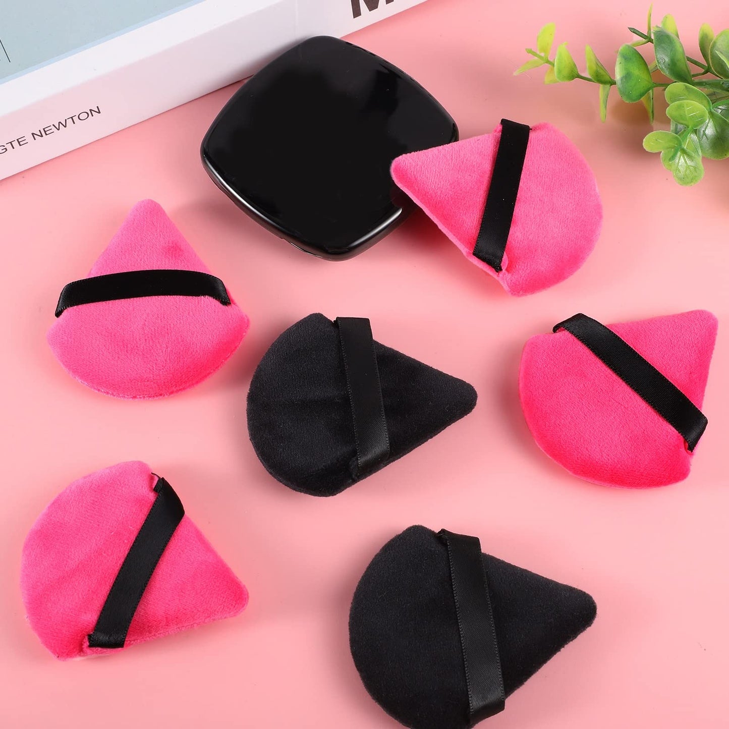 Pimoys 12 Pieces Powder Puff Face Triangle Makeup Sponge for Loose Powder Setting Powder Velour Foundation Blender Sponge Beauty Makeup Tool, Black