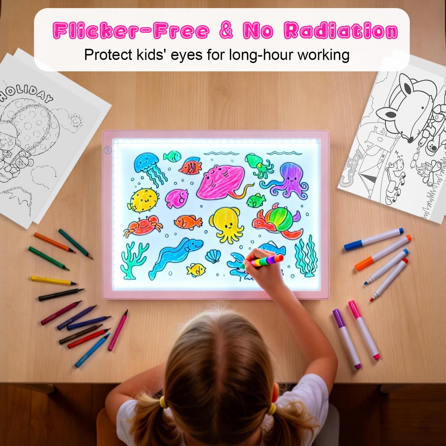 LED Drawing Tablet Kits Pink - 15" Light Board for Diamond Painting Accessories, Best Birthday, Holiday Gifts Toy for Kids Girls 3,4,5,6,7,8,9,10,11,12 Year Old, Back to School Art Travel Essentials