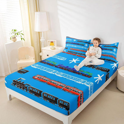 Set Set 4Pcs Feelyou Train Kids Boys Bed Sheets Retro Steam Engine Toddler Sheet for Teens Railway Track Transport Bed