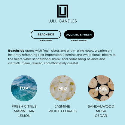 Lulu Candles | Beachside | Smells Fresh & Clean | Luxury Scented Soy Jar Candle | Hand Poured in The USA | Highly Scented Long Lasting (9 Oz.)
