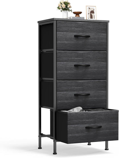 4 Closet,Entryway,Dorm,Black Sweetcrispy Nightstand Small Bedroom Dresser with Fabric Drawers,Bed Side Furniture End