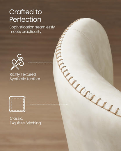 VASAGLE EKHO Collection - Dining Chairs Set of 6, Upholstered Kitchen Chairs, Comfortable Seat, Synthetic Leather with Stitching, Mid-Century Modern, Easy Assembly, with Storage Pocket, Cream White