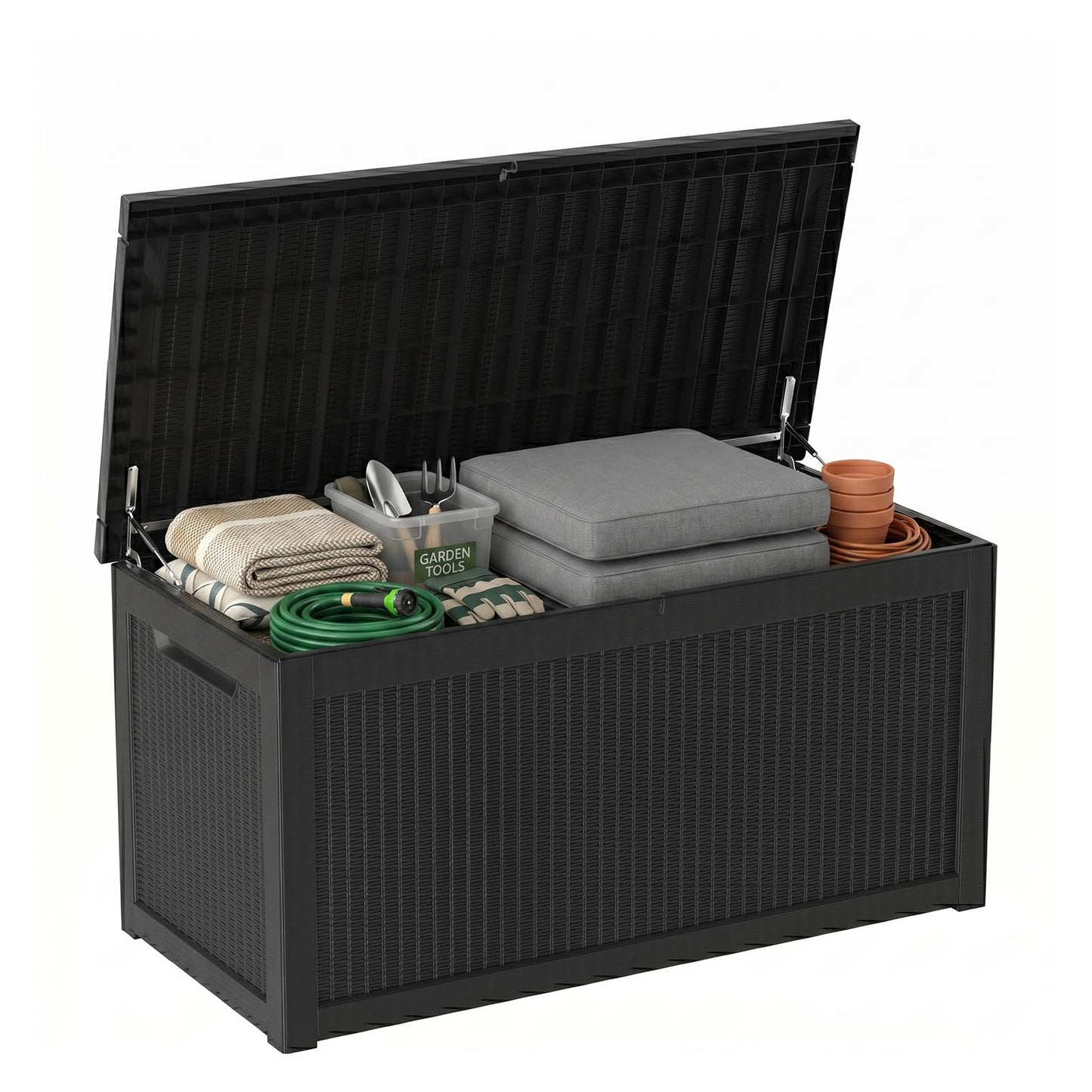 319 Gallon Extra Large Outdoor Storage Box, Waterproof Deck Box with Lockable Lid, Resin Outside Storage Box for Patio Furniture, Pool Accessories, Garden Tools, Storage Bench for Backyard,Porch,Black