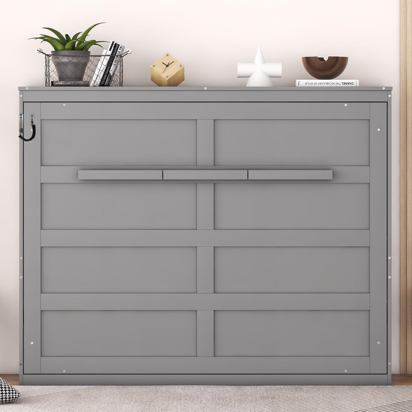 Merax Modern Murphy Cabinet Bed, Solid Wood Wall Platform Bed/No Box Spring Needed/Easy Assemble/Full,Gray