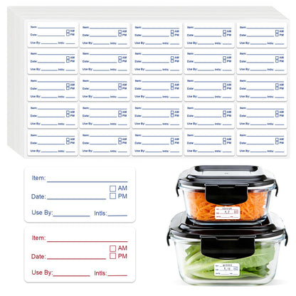 Volokitx 1400 Pcs Food Date Stickers, 1 x 2 Inch Removable Date Labels for Freezer & Refrigerator Food Containers, Easy to Write- Blue & Red