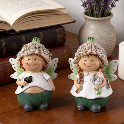 Brizoria Fairy Garden Accessories Set of 2 Whimsical Male and Female Fairy Figurines Hand Painted Resin Miniature Garden Decor for Outdoor Patio Porch Shelf Tabletop Display