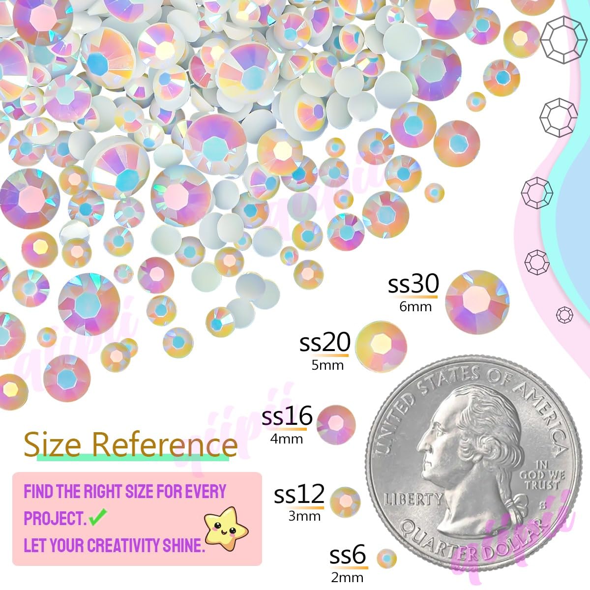 qiipii 3 Boxes 24 Color 3mm 4mm 5mm Crystal Resin Rhinestones for Bedazzling Crafting Flatback Colorful Stones Gems Diamonds Charms for Nails Face Makeup Tumblers Bottles Crafts Clothes Shoes Phones