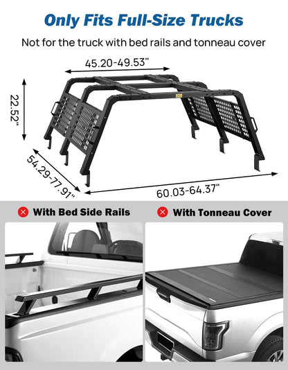 JOYTUTUS Full Size Truck Bed Rack Adjustable Overland Rack Compatible with F150 F250 F350 Silverado Sierra Ram Tundra Truck Rack for Kayak, Roof Top Tent