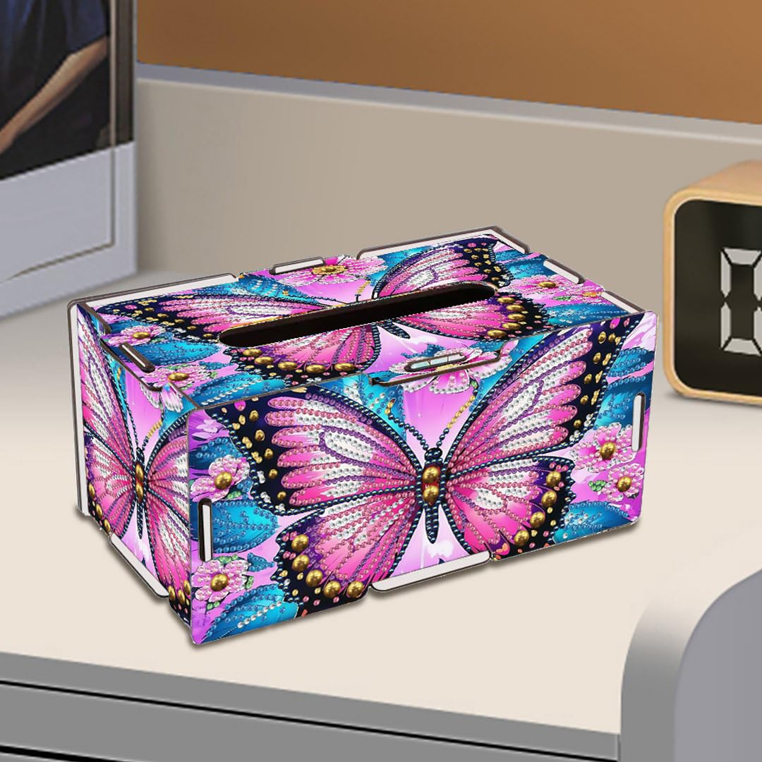 LSQFS DIY Diamond Art Tissue Box, Wooden Rhinestone Craft Kit, Sparkling Handmade Tissue Holder for Home Office Vanity Decor, Diamond Art Kits for Adults, Ideal Gift for Craft Lovers