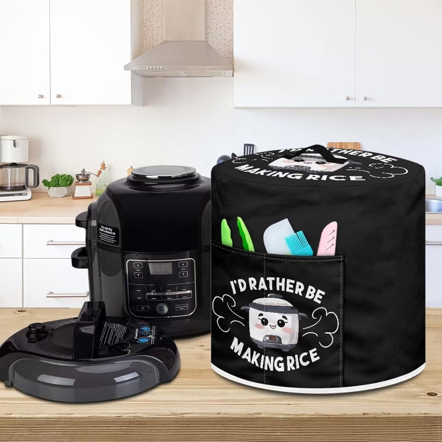 I'd Rather Be Making Rice - Round Dust Cover for Pressure Cooker, Black Funny Designs for Kitchen Appliance