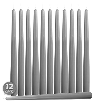 Hyoola Tall Taper Candles - 14 Inch Dark Grey Dripless, Unscented Dinner Candle - Paraffin Wax with Cotton Wicks - 12 Hour Burn Time (Pack of 12)