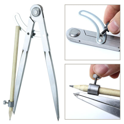 Kintuph 8-Inch Professional Woodworking Compass with Wing & Pencil Holder — Includes 8" Ruler and Pencil Sharpener Perfect for Accurate Circles, Layouts, and Geometric Designs