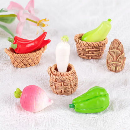 Exasinine 42 Pcs Miniature Food Mini Vegetables Figurines Miniature Baskets for Miniatures Food Kitchen Mini House Store