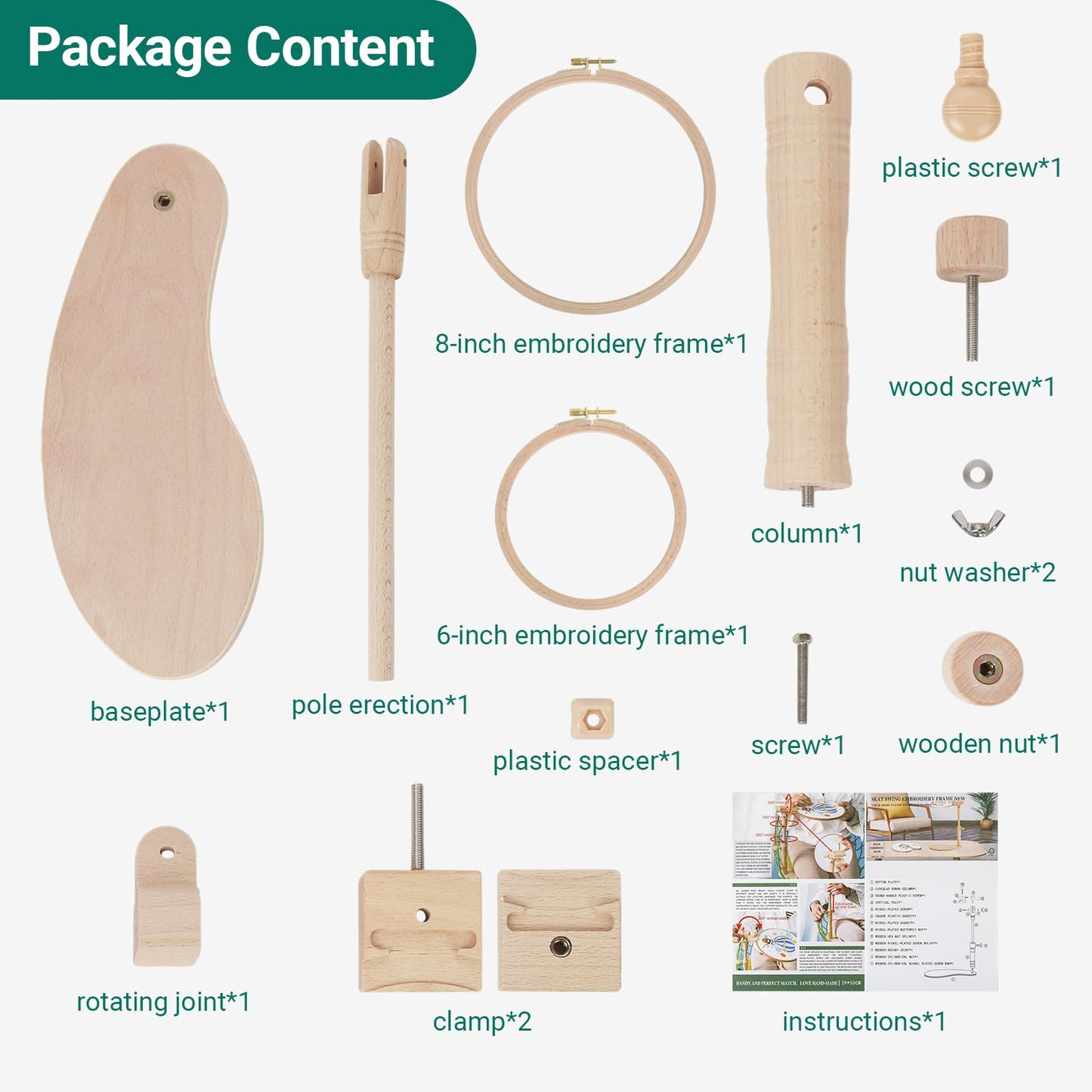 Airo Beech Wood Embroidery Hoop Stand, with 2 Pcs 6'' 8'' Embroidery Hoops, Rotatable, Tool-Free Installation, for Cross Stitch , Embroidery, Sewing Needlework