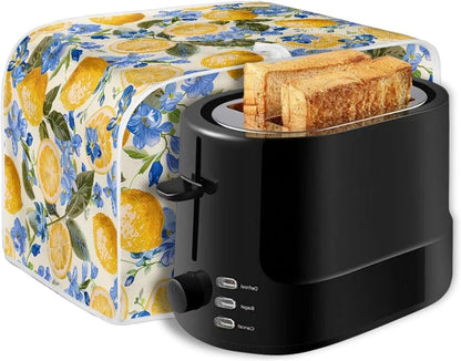 Lemon Floral Print Toaster Cover, 2 Slice Wide Slot Kitchen Appliance Protector, Washable Bread Maker Cover, Yellow