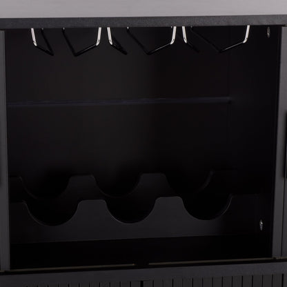 SAFAVIEH Furniture - Erdwing Bar Cabinet - Black - Tambour Door Wine & Liquor Storage Cabinet with Glassware Rack - Ideal for Living Room, Home Bar, Dining Space (BCT3100B)
