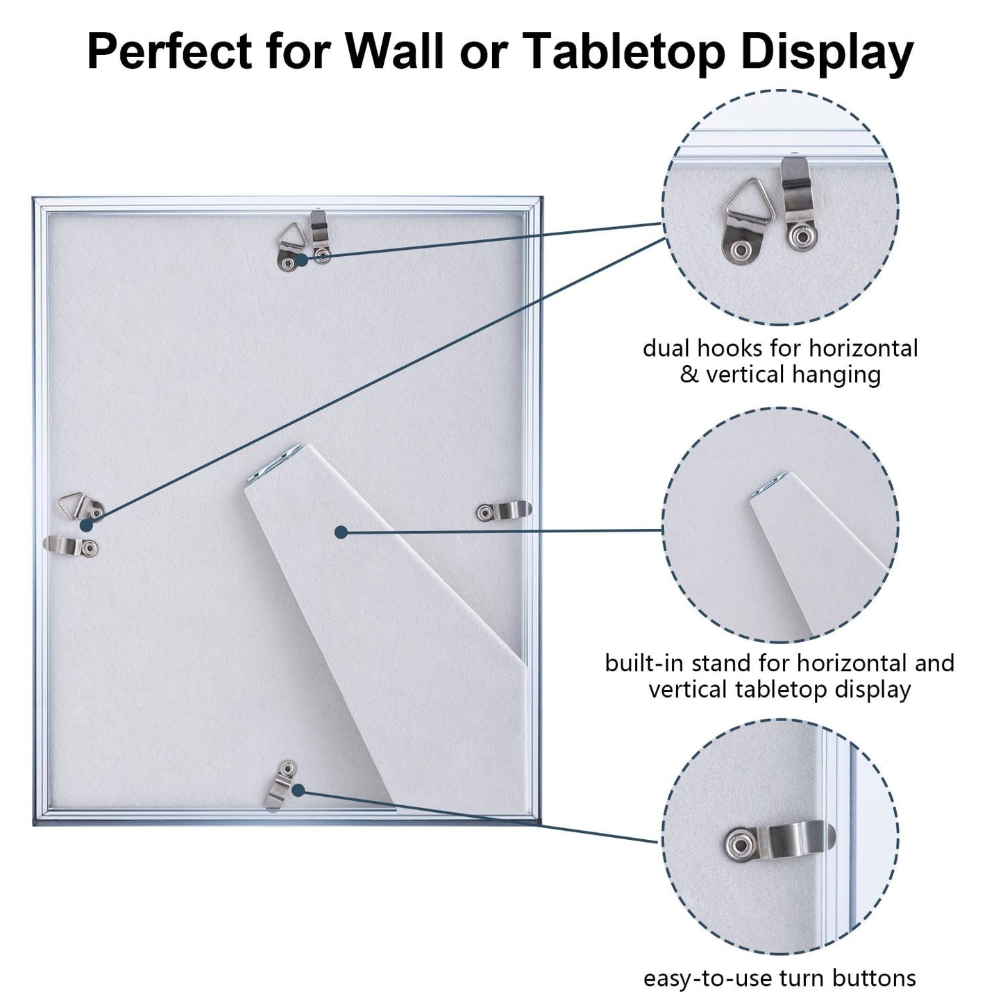Gradient 8x10 Acrylic Picture Frame - Fits 5x7 with Mat or 8x10 without Mat, with Tabletop Stand & Wall Mount for Home Office Decor, Black Grey, 1Pack