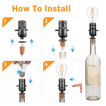 ACBungji 2 Sets Bottle Lamp Kit for Liquor Bottle, DIY Wine Bottle Lamp Kit To Do It Yourself, Lamp Parts Kit Including 8 FT Lamp Cord with Lamp Socket, 3 Size Tapper Cork, 9mm Glass Drill Bit and Lid