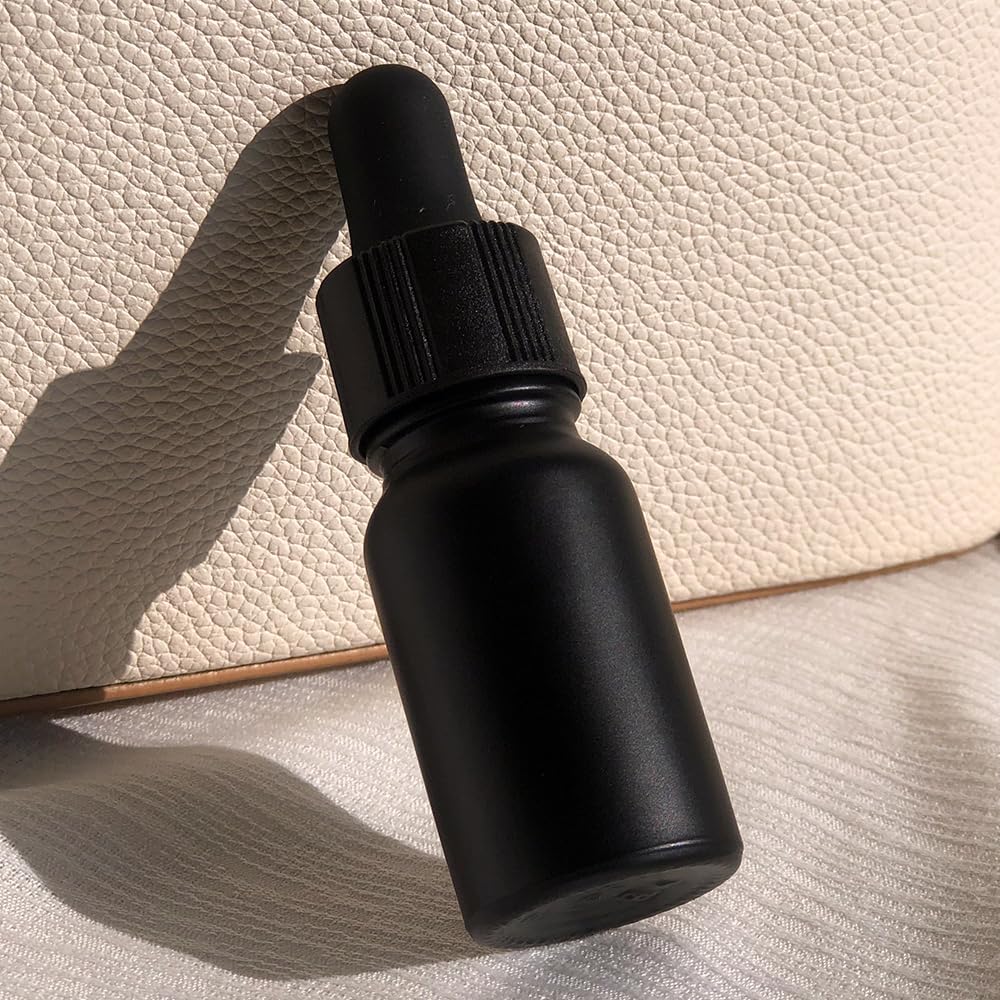 seafulee 10ml Black Coated Glass Bottle with Glass Eye Dropper, 1/3 oz Capacity,UV Safe Bottles for Essential Oils and Aromatherapy Travel Bottle Container(Pack of 12)