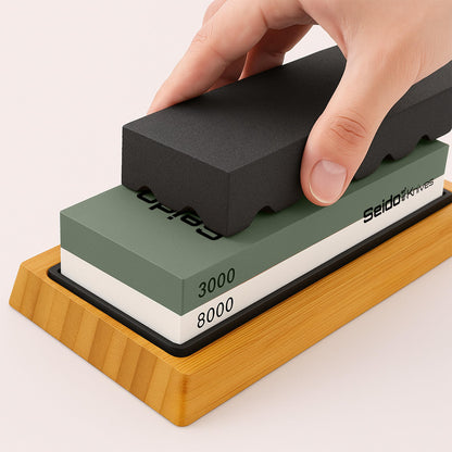 Seido Knives Professional Whetstone Set, Knife Sharpening Stone Kit Dual Grit Whetstone 400/1000 3000/8000 Knife Sharpener with Leather Strop