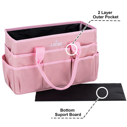 JJRING Craft Tote Bag Organizer for Art Storage, Art Tote Organization with Multiple Pockets, Art Sewing Supply Bag for Scrapbooking, Medical, and Office Supplies Storage (Pink)