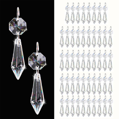 50PCS Premium Clear Crystal Teardrop Prism 2.4" -Crystal Glass Baroque Chandelier Pendant Drop Loose Beads Suncatcher for Holiday Party/Home/Window Decoration/Chandelier Replacement Parts