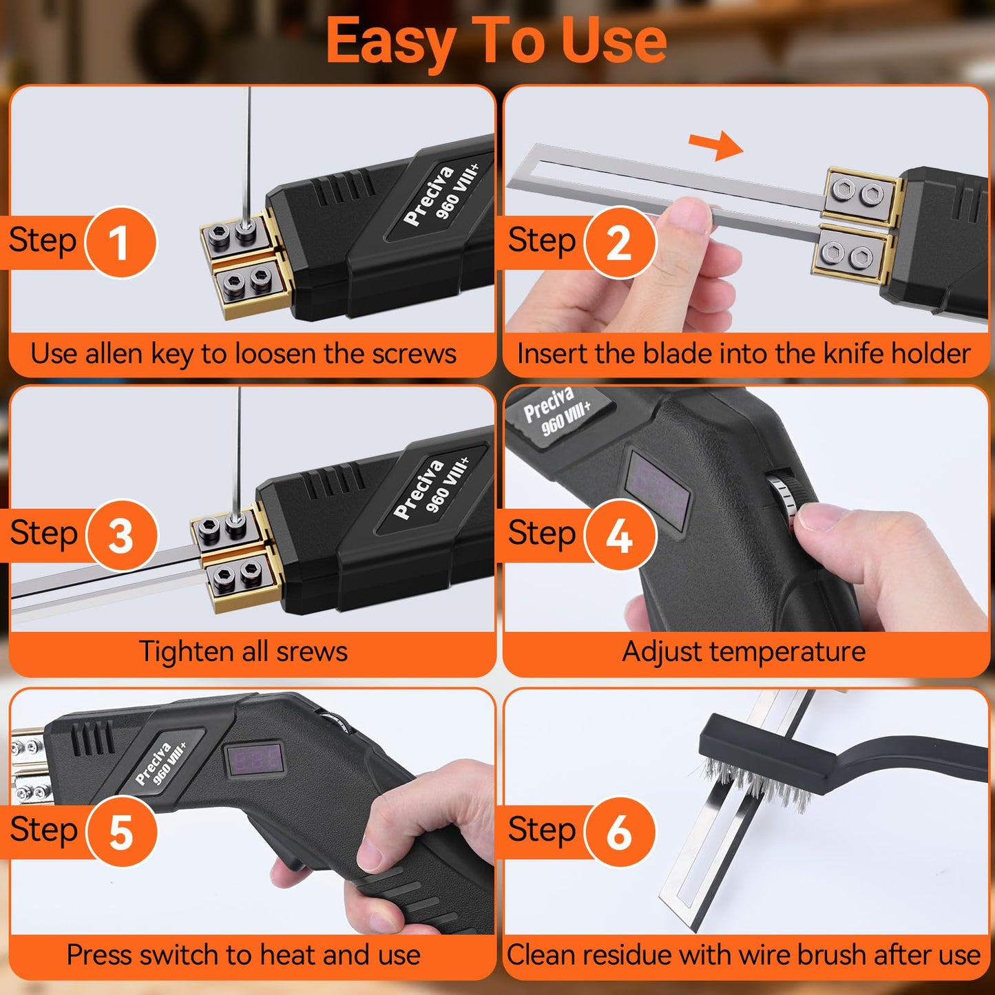 Preciva Hot Knife Foam Cutter with Digital Display, Electric Foam Cutting Tool Kit, Pure Copper Base, 20 Adjustable Temperatures with Overheat Protection, Ideal for PE Foam, XPS, Rope, Fabric, DIY