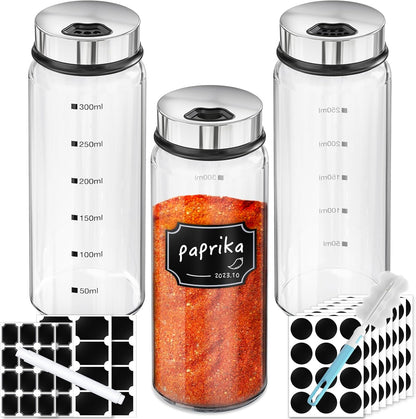 3 Pack 10oz Set 136 1 1 Segarty Glass Spice Jars, Large Spice Jar with Labels, Spice Container with Adjustable Shaker