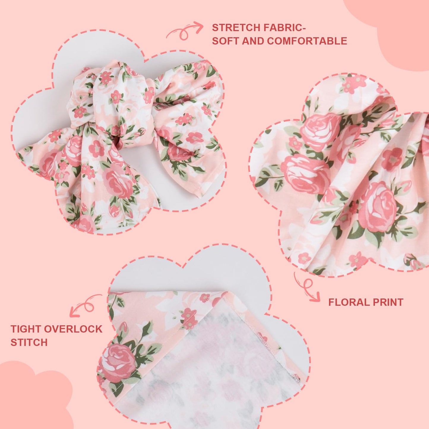 Aori Reborn Baby Doll Accessories Clothes Newborn Receiving Blanket with Headband and Hat Set Baby Swaddle Floral 3-Piece Swaddle Nursery Swaddle Wrap for 17-20 inch Reborn Doll