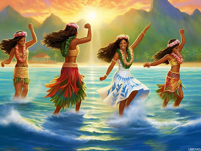 UIBDVKS Funny Hawaiian Dancers Diamond Painting Kits for Adults Diamond Art DIY 5D Full Round Drill Crystal Rhinestone Arts and Crafts for Home Decor Wall Decor 12X16Inch