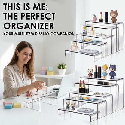 Fixwal 20pcs Large Acrylic Risers 4 Set Acrylic Display Stand Perfume Organizer Stands Clear Rectangular Dessert Table Display Set, Display Shelf for Show Cupcake, Figures, Jewelry, Toys