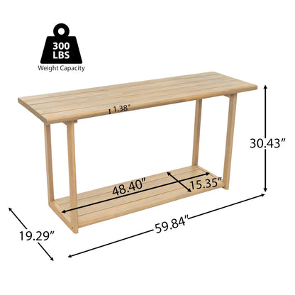 Christopher Knight Home Joei Indoor/Outdoor 2-Tier Console Table, Narrow Console Table for Entryway, Farmhouse Solid Wood Buffet Table with Bottom Shelf, Light Teak