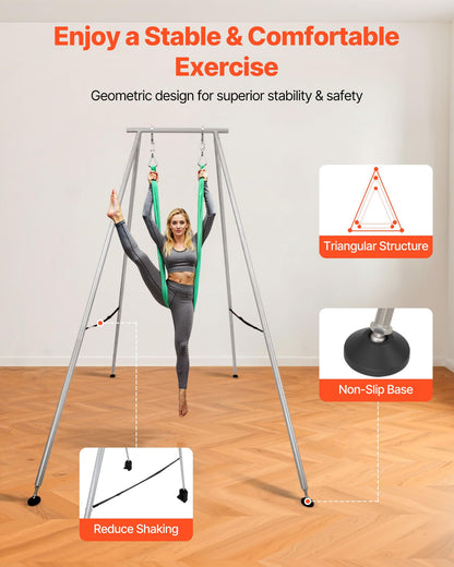 VEVOR Yoga Stand Frame, 9.6 ft Length Swing Stand, Max 551.2 lbs Load Triangular Structure Aerial Rig, Aerial Silk Stands for Yoga Enthusiasts, Non-Slip Base, Lightweight, Detachable Design