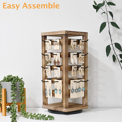 Ikee Design Wood Rotating Jewelry Display, Removable 42 Hooks Earring Display Stand, 5 Bars Earring Organizer Stand, Oak Color