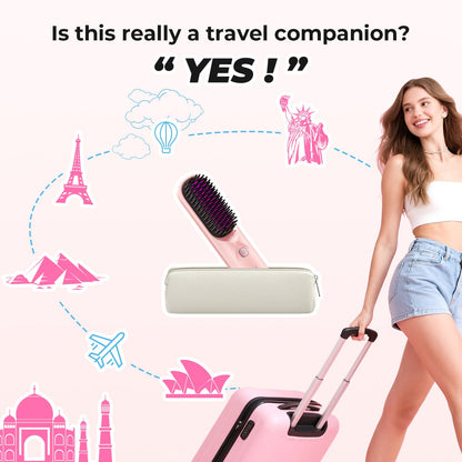 Cordless Hair Straightener Brush - Portable Hair Brush for Travel - 30s Fast Heating - 300 Million Negative Ions for Frizz-Free Shine,Touch Up On-The-Go,Gift for Women,10000mAh
