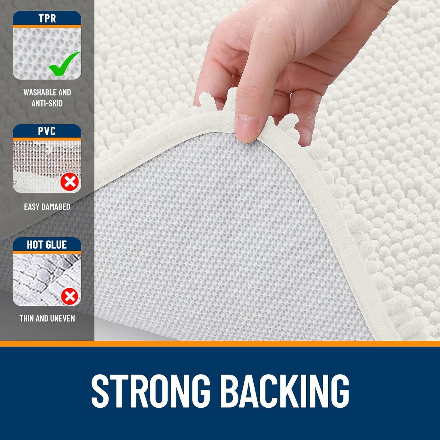 OLANLY Bathroom Runner Rug - Extra Soft Chenille, Quick Dry, Machine Washable | 47x20 Inches, Ivory