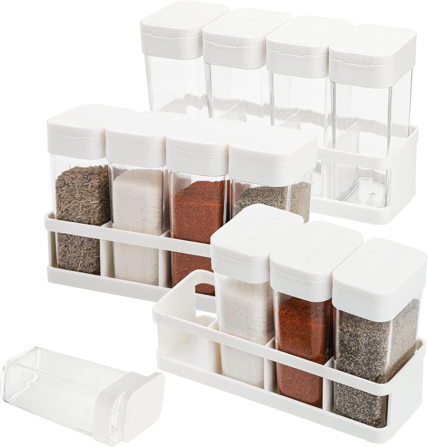 12 Set ZOOFOX Pieces Spice Shaker Jars, Plastic Seasoning Shaker Box with Lid, Transparent Barbecue Storage Containers
