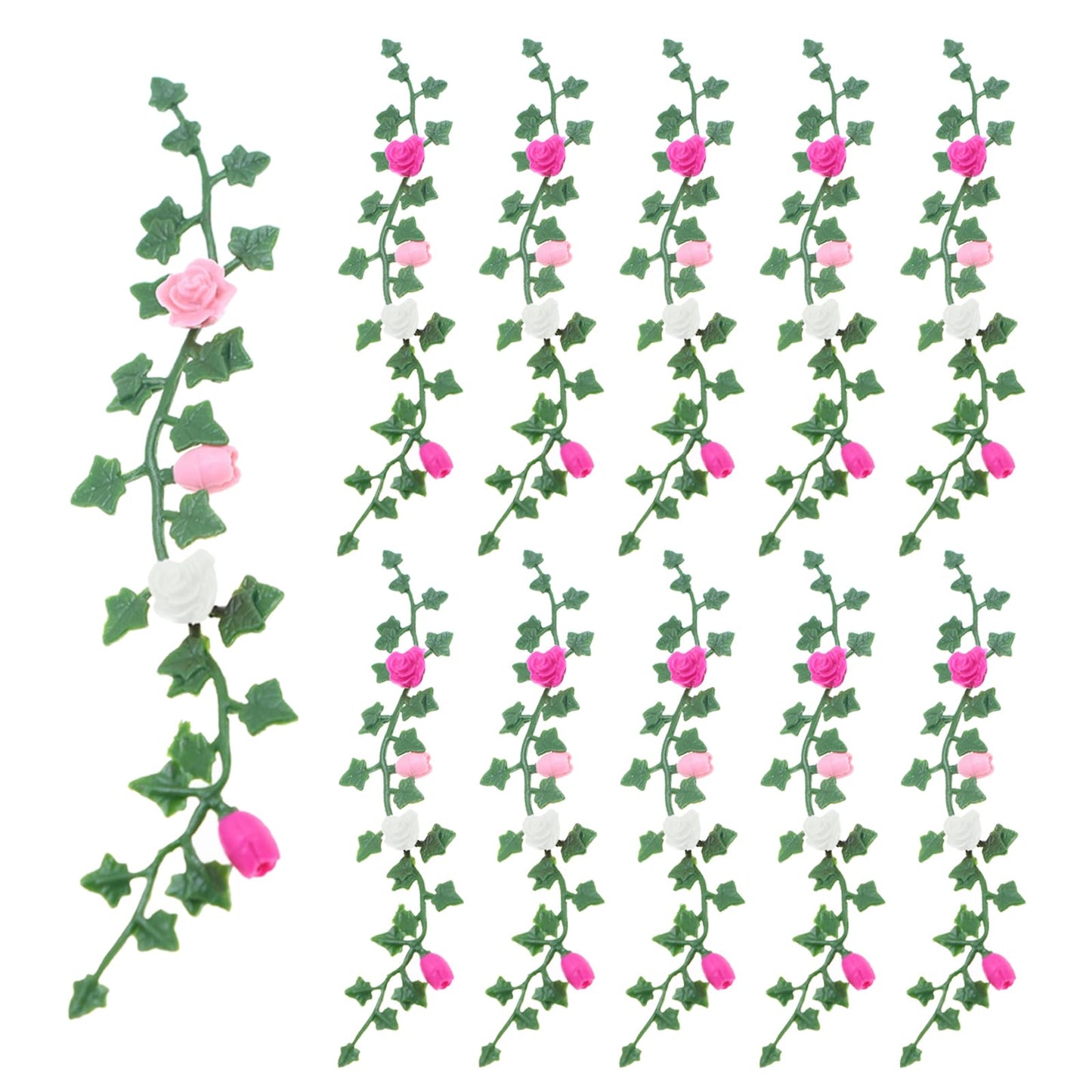 10pcs Miniature Rose Flower Vine, Miniature Grass Flower Tufts, Mini Flowers Vine, Miniature Plants for Fairy Garden Mini House Micro Landscape Decoration