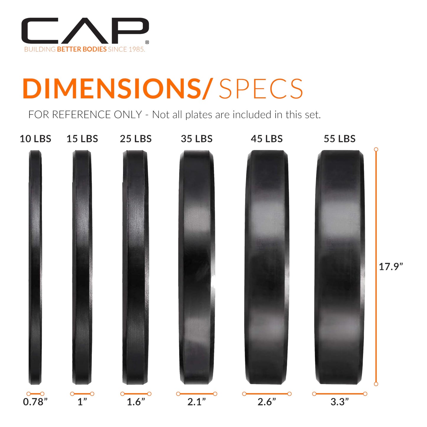 CAP Barbell 370 lb Economy - Speckled Olympic Weight Set with 7ft Chrome Barbell & Black Bumper Plates with Color Logo