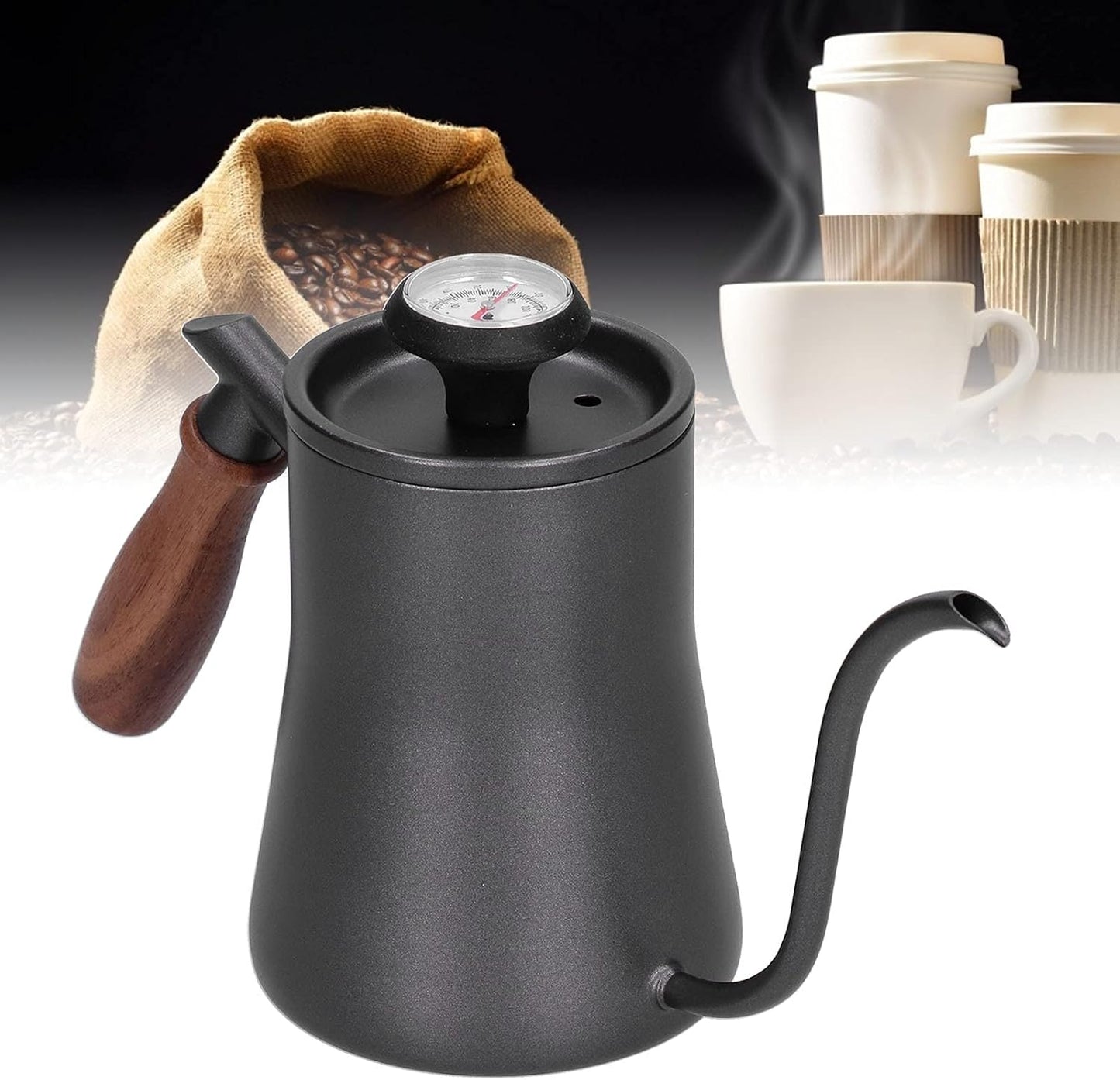 Coffee Kettle - Hand Breathe Stainless Steel Pot with Fine Mouth for 550Ml Pour Over Coffee Makers (Black)