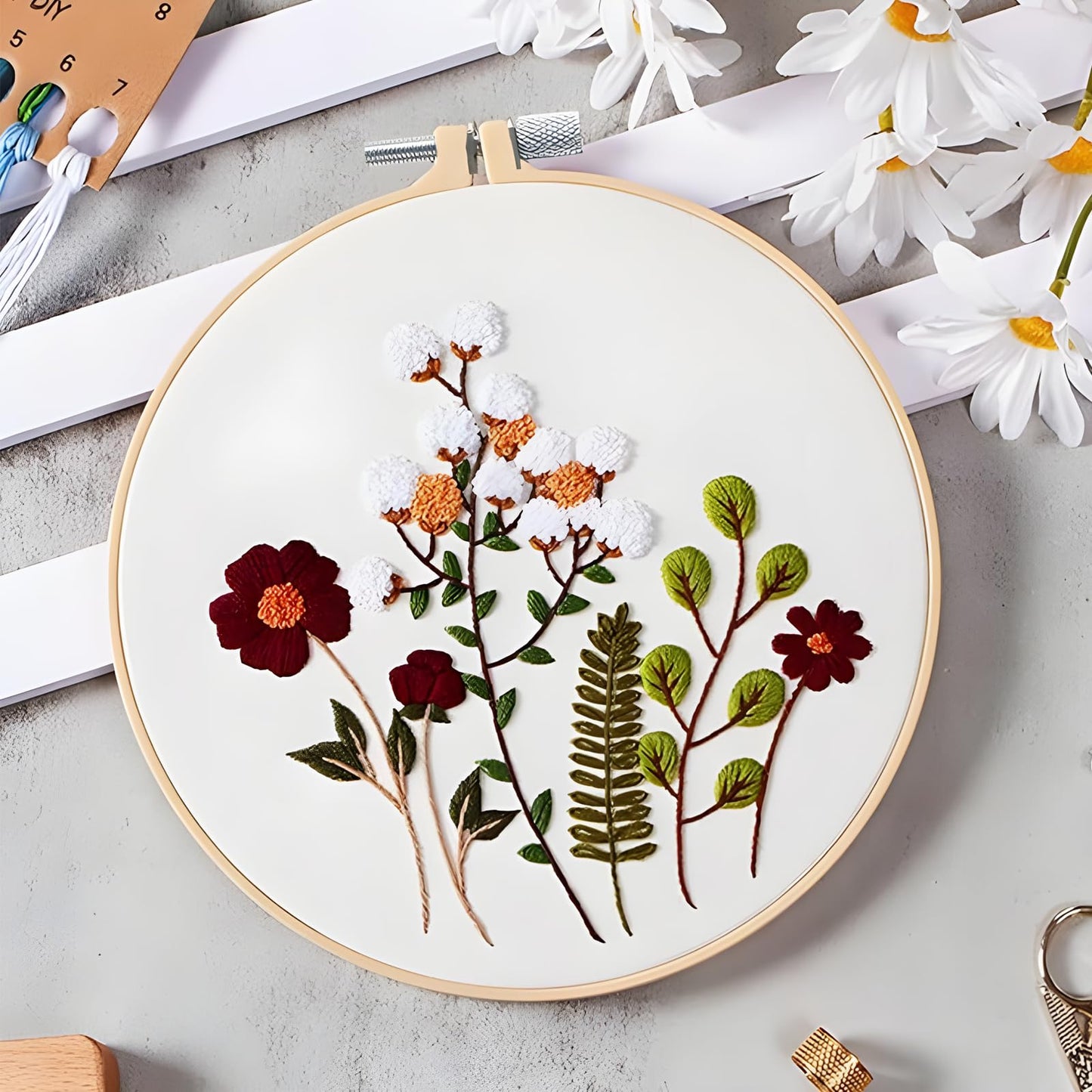 Biaungdo Adjustable Rotated Embroidery Hoop Stand with 5 Pack 5 Sizes Hoop, Wooden Embroidery Hoop Holder Frame & 3 Bowls for Cross Stitch, DIY Craft Sewing Projects