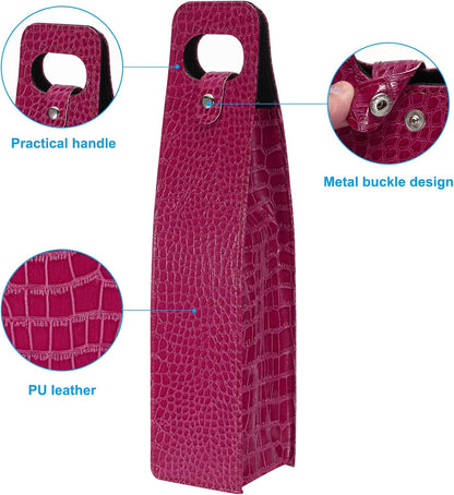 PATIKIL Wine Gift Bag, Reusable Leather Tote Carrier for Wine Bottles, Portable Champagne Gift Bags, Red