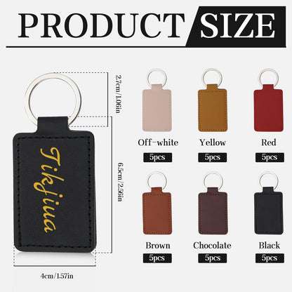 Tikjiua 30 Pcs Leather Key Fob Kit, Rectangular Leather Keychain Blanks with Keychain Rings, PU Laser Engraving Key Chain, Stamping Diy Crafts for Leather Working
