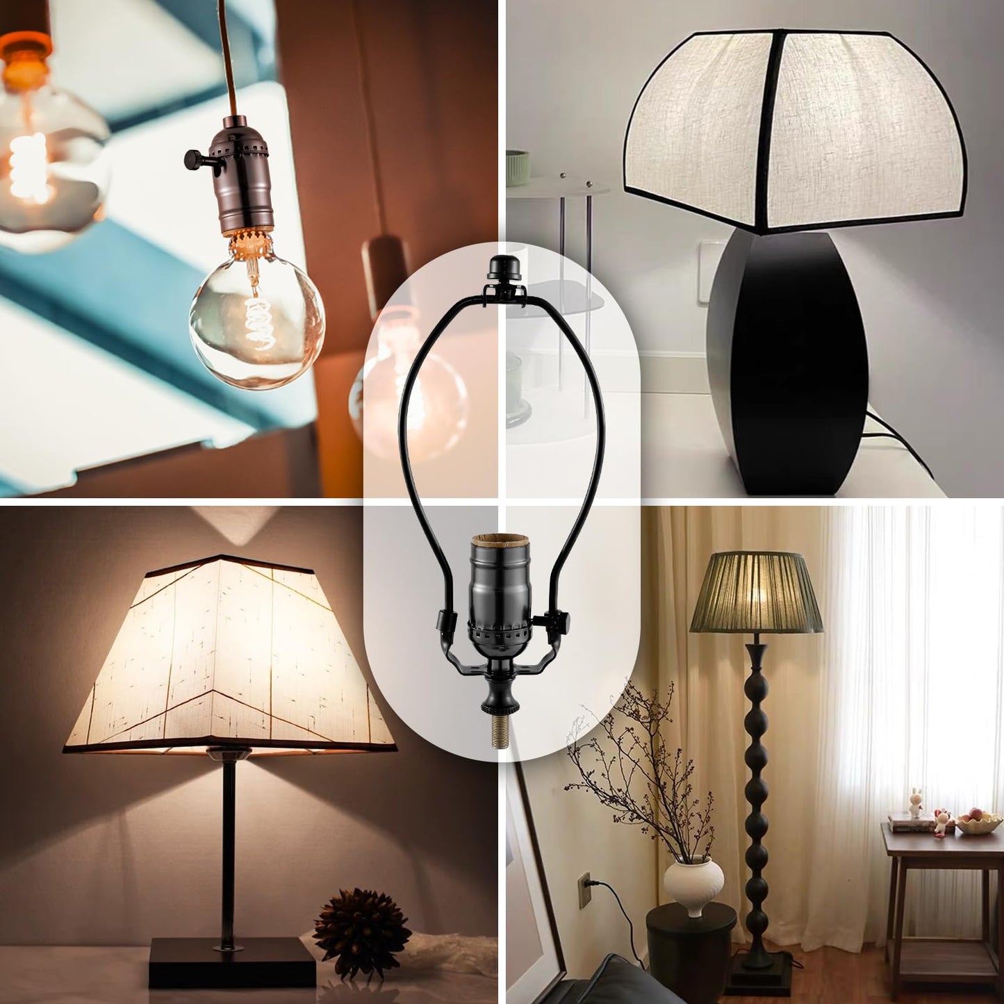 Lamp Making Kit,Make a Lamp or Repair Kit,3-Way Lamp Socket with Matching Cord Lamp Harp Set,Lamp Wiring Kit for Table Floor Lamp,Essential Hardware for DIY Lamp Design or Repair (Black, 1)