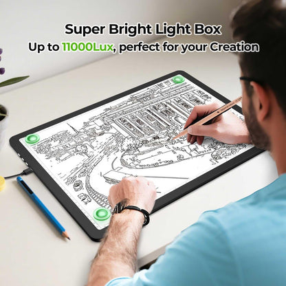 Zocelight A4 Diamond Art Light Board,11000 Lux Super Bright Light Box for Tracing,Side Button Design,3 Color Light pad,Magnetic Ultra Light Table for Diamond Painting,Sketching, Weeding Vinyl(Black)