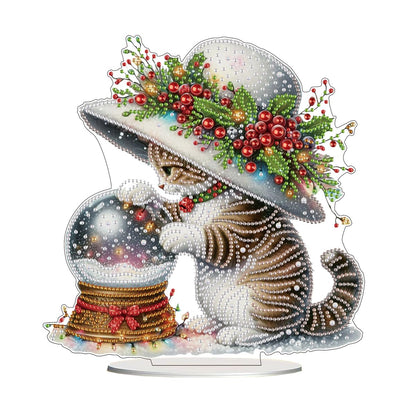 LXTONG Cat and Crystal Ball Diamond Painting Desktop Ornaments Kit, 5D DIY Stand Up Special Shaped Cute Cat Diamond Tabletop Ornaments Arts Crafts Kit for Adult Beginner Home Desktop Decor