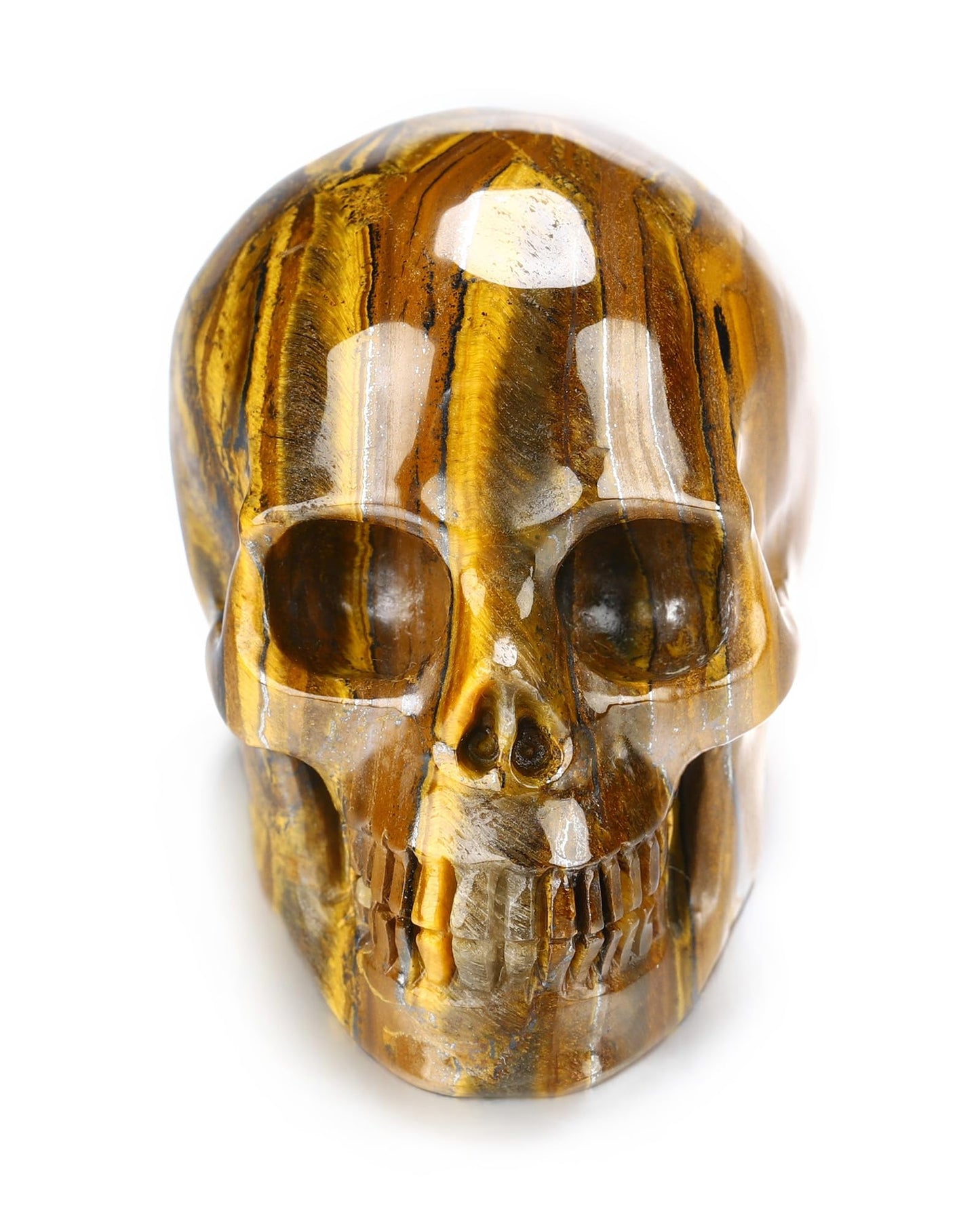 Skullis 2.0” Tiger Iron Eye Crystal Skull, Hand Carved Gemstone Fine Art Sculpture, Reiki Healing Stone Statue.