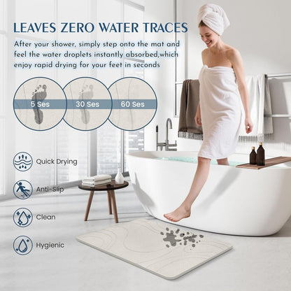 Stone Bath Mat Quick Dry Diatomaceous Earth Bath Mat Non-Slip Shower Stone Bathmat Super Absorbent Water Diatomite Bathroom Floor Pad Elegant,Natural,Esay to Clean (Flow Line-Beige)