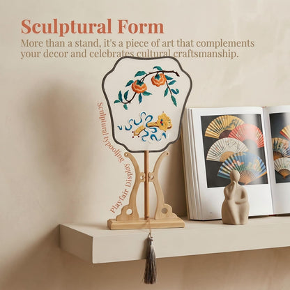 QIZUOLIFE Bamboo Fan Display Stand, Sturdy Holder for Chinese Tuan Shan, Embroidery Round Fan, Elegant Desktop Decor Stand